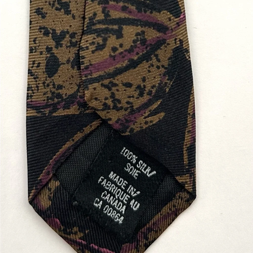 Valente 100% Silk Floral Botanical Men's Tie Black Brown Tan Pink One Size